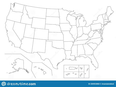 Outline United States Of America Map. Vector Illustration ...