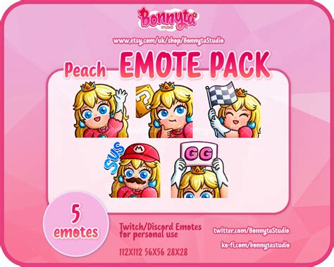 Princess Peach Emotes Cute Art Super Mario Bros Emotes Etsy Uk
