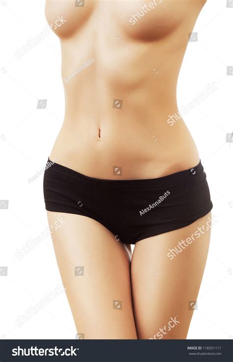 Стоковая фотография 118351111 Woman Naked Breasts Black Panties On Shutterstock
