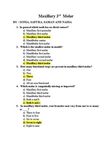 Mcqs Maxillary 3rd Molar Pdf