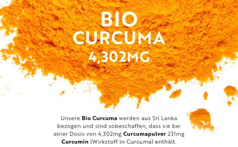 Bio Curcuma mit Schwarzem Pfeffer und Ingwer - 4542mg pro Tagesdosis ...