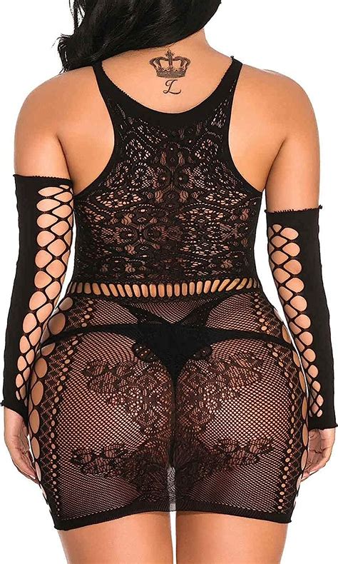 LOVELYBOBO 2 Pack Women S Plus Size Sexy Fishnet Mini Dress Fish Panel Accents Lingerie Sets