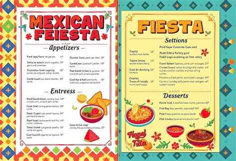 Menú de fiesta mexicano con colores vibrantes y patrones festivos