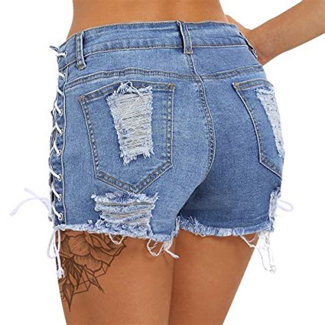 Women S Destroyed Ripped Hole Denim Shorts Sexy Short Jeans Side Straps Mini Hot Pants Clubwear