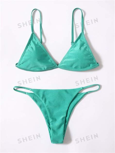 SHEIN Swim Conjunto de bikini de tanga triángulo de playa de verano Moda de Mujer SHEIN México