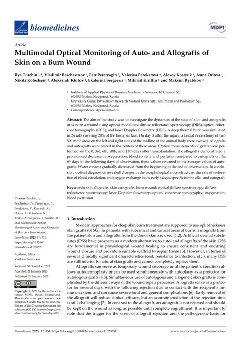 PDF Multimodal Optical Monitoring Of Auto And Allografts Of Skin On