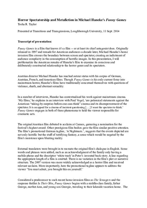 (PDF) Horror Spectatorship and Metafiction in Michael Haneke's Funny ...