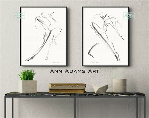 Set Of 3 Female Nude Figure Drawing Black And White Abstract Etsy