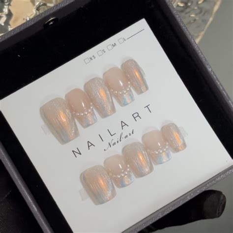 Handmade Fake Nails Press On Nails Aurora Powder Nude Cat Eye French Short Extra Short False