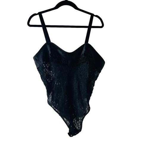 Vintage Intimates Sleepwear Vintage Black Lace Snap Crotch Body Suit Teddy Lingerie Usa