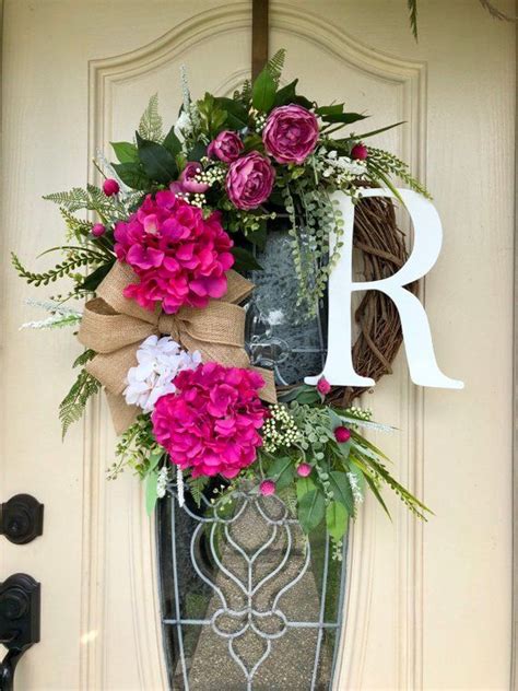 Personalized Monogrammed Pink Hydrangea Wreath All Season Etsy