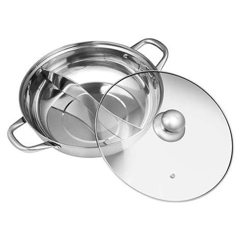 Stainless Steel Dual Site Divided Hot Pot With Glass Lid Cm Bbq Bro