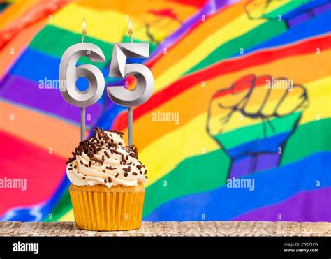 Birthday Card With Gay Pride Colors Candle Number 65 Stock Photo Alamy
