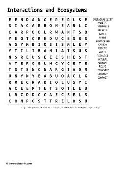 Interactions And Ecosystems Word Search Tpt