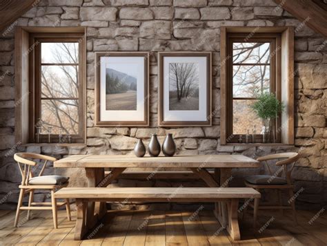 Premium Ai Image Farmhouse Dining Room Interior Wall Mockup Mockups
