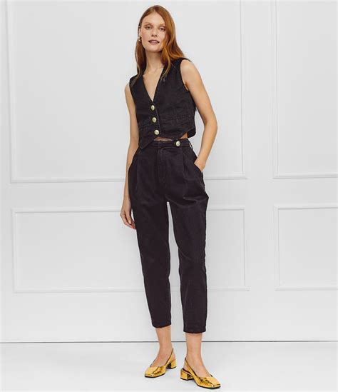 Pantalón Slouchy en Sarga con Cintura Alta Negro