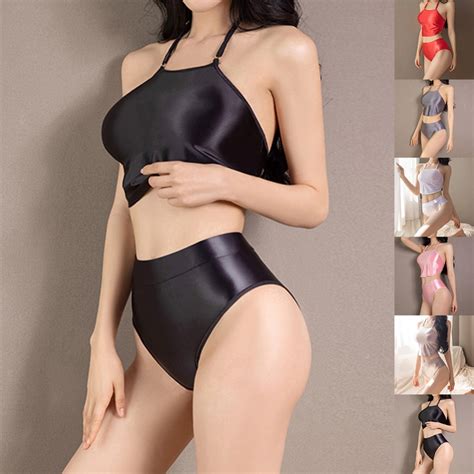 Elegant Black Satin Halter Top With Matching G String Sexy Lingerie Set Shopee Singapore