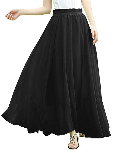 Amazon V Women Full Ankle Length Elastic Pleated Retro Maxi