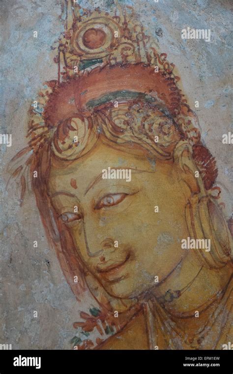 Ancient frescoes of maidens on cave wall at Sigiriya Rock Fortress ...
