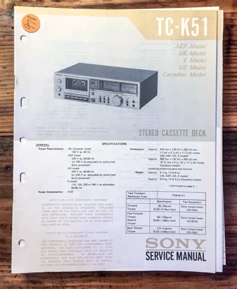 Manuel D Entretien Du Pont Cassette Sony Tc K Original Eur