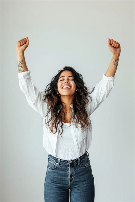 Excited Latina Woman Raised Her Free Photo Rawpixel