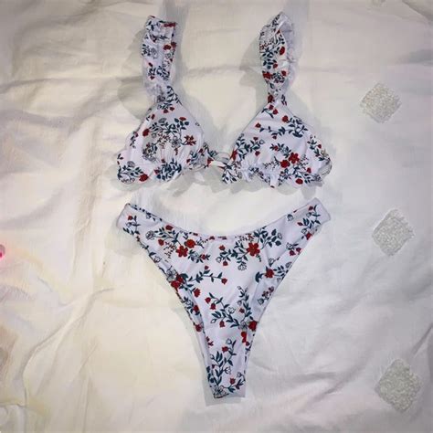Zaful Swim Floral Ruffle Triangle Tie Two Piece Bikini Poshmark