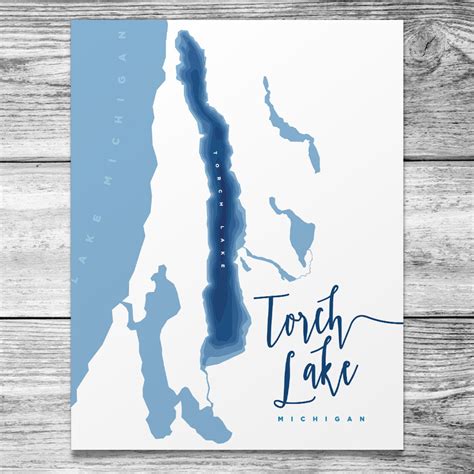 Torch Lake Depth Map Poster 11x14 Etsy