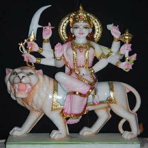 White Painted Makrana Marble Durga Mata Statue For Worship Size