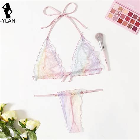 Billionm Piece Women Set Sweet Multicolor Bra Set Mesh Babydoll Lingerie Sleepwear Halter