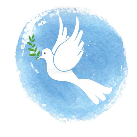 Peace Day Symbol White Pigeon Watercolor Blue Sky Stock Vector