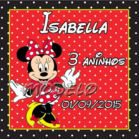Rotulo Quadrado 5cm Minnie Vermelha Elo7