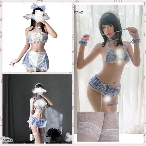 Jual Set Seksi Lingerie Wanita Seragam Cosplay Pelayan Bikini Dan Stoking Jepit Fambut Kostum