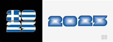 Year 2025 with flag of Greece and in color palate of Greece flag. Happy