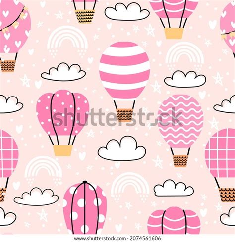 Cute Seamless Pattern Pink Hot Air Stock Vector Royalty Free 2074561606 Shutterstock