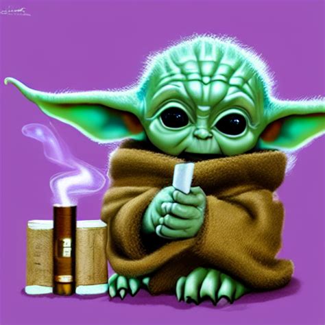 Krea Ai Digital Illustion Of Baby Yoda Smoking A Cigarette