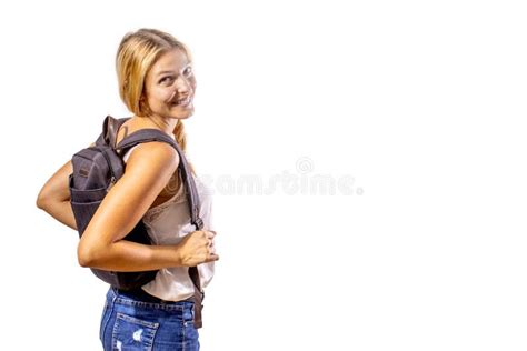 Blonde College Girl Smiling With Backpack Back To School Concept Stock Image Image Of Back