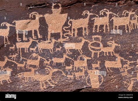 The Great Hunt Petroglyph Panel Nine Mile Canyon Utah Stock Photo