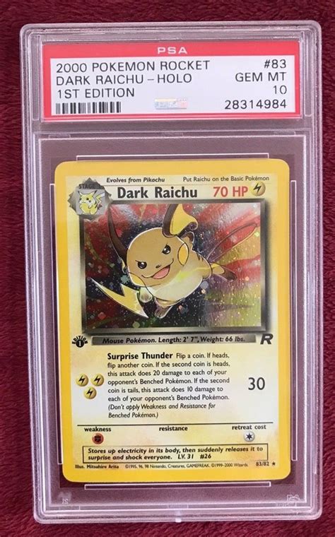 Pokemon PSA 10 Dark Raichu 1st Edition Team Rocket Hol