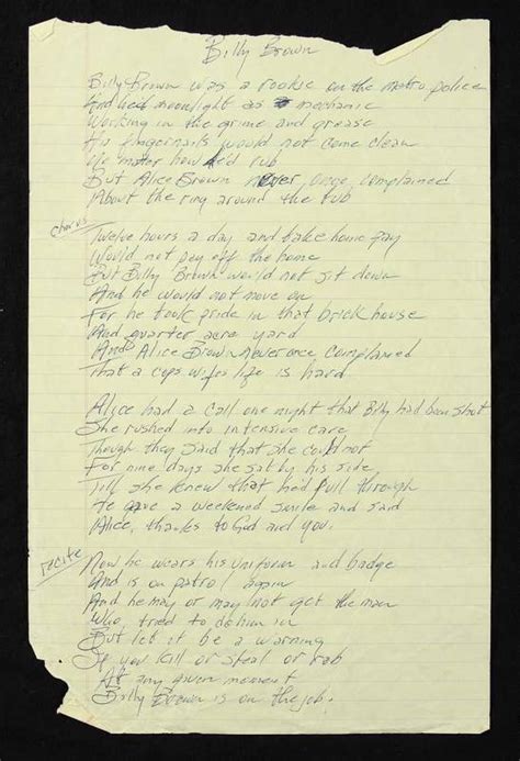 Johnny Cash Handwritten Billy Brown Lyrics