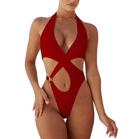 Abcnature Women S One Piece Swimsuit High Waisted Bikini Swimsuits For Hawaiian Sexy Deep V