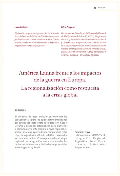 Pdf Am Rica Latina Frente A Los Impactos De La Guerra En Europa La Regionalizaci N Como