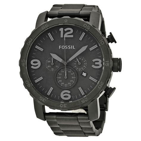 Fossil Nate Chronograph Black Dial Black Ion-plated Men's Watch JR1401 ...