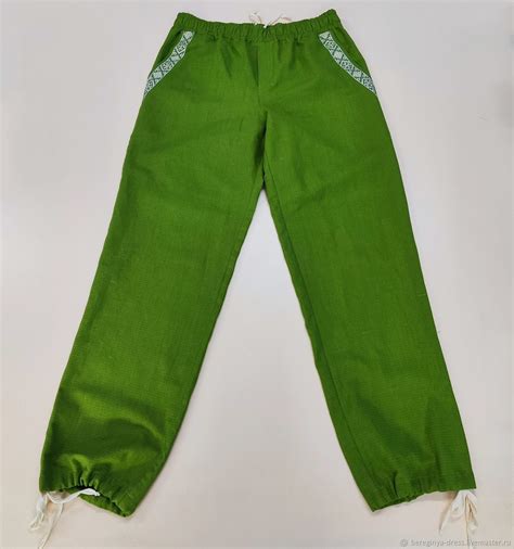 Штаны льняные зелёные с карманами Одолень трава купить в интернет ...