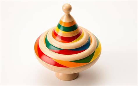 Classic Wooden Spinning Top On White Background Premium Ai Generated