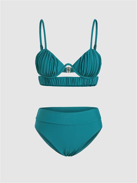 Solid Ruched Underwire Bikini Set Cider