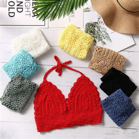 Bikini Sexy De Ganchillo Para Mujer Top Corto Bohemio Para Playa Camisolas De Punto Bralette