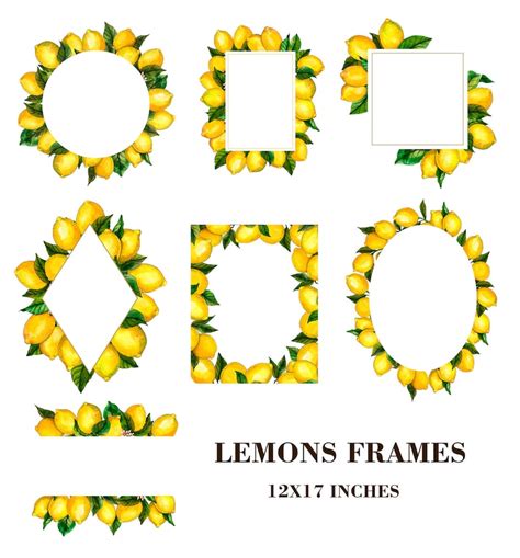 Watercolor Lemon Wreath Watercolor Lemon Frame Clipart Lemon Etsy