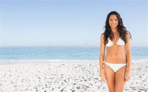 Happy Brunette Posing In White Bikini Stock Image Image Of Beauty Portrait 33215123