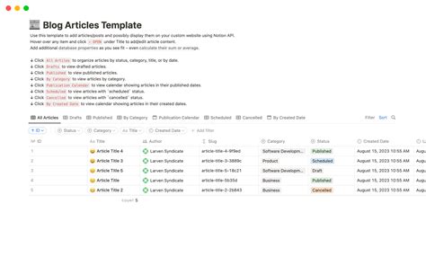 Blog Articles Template Notion Template