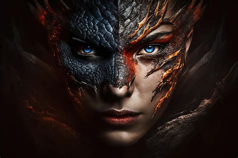 Premium Photo Hybrid Portrait Beautiful Woman And Dragon Generative Ai